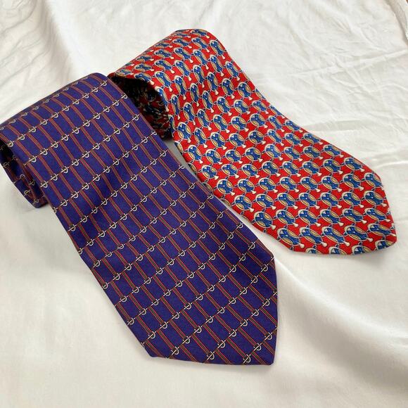 2 Vintage Blue & Red Silk Patterned Wide Ties Countess Mara & Robert Talbott - Picture 1 of 12